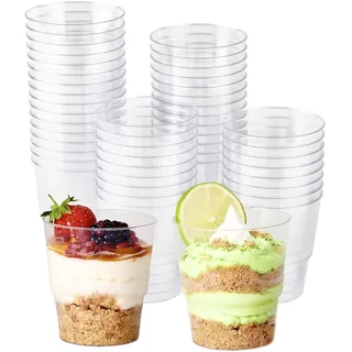 MATANA 48 Hartplastik Dessertschalen für Partys, Buffets (Rund, 220ml) - Plastikbecher, Dessertgläser, Dessertbecher für Nachtisch, Pudding, Mousse, Tiramisu - Stabil & Mehrweg