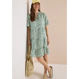 Sommerkleid CECIL, Damen, Gr. XXL (46), N-Gr, grün (macadamia beige), Web, Obermaterial: 55% Leinen, 45% Viskose, gemustert, bequem kniefrei, V-Ausschnitt, abgesteppte Kante, Kleider Sommerkleid, Knielanges Sommerkleid aus Leinenmix mit Print