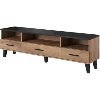 Furniture24 Tv Schrank Lotta, Wohnzimmerschrank, Schrank, Fernsehenschrank, Lowboard, Unterschrank mit 3 Schubkästen, Skandinavisch, Wotan Eiche / Schwarz - Schwarz