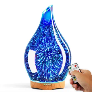 Porseme Aroma Diffuser 280ml, Handgeblasen Glas Luftbefeuchter, Ultraschall Aromatherapie Öle Diffusor mit 7 farbigem LED Licht, Diffusor für Ätherische Öle mit Fernbedienung für Wohnung (Silver)