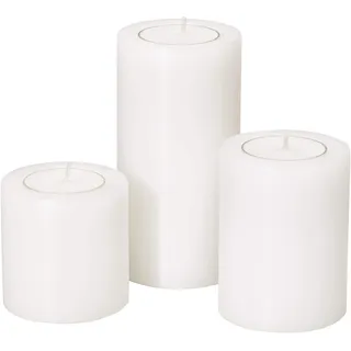 Edzard Teelichthalter Cornelius 3er-Set (H 6/8/10 cm, Ø 6 cm), weiß | Wie eine echte Stumpenkerze, brennt nie ab, ohne Wachsflecken, für Teelichter, 100 % recycelbares Polyethylen, Windlicht