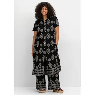 Longbluse SHEEGO, Damen, Gr. 50, schwarz (schwarz, gemustert), 100% Viskose, gemustert, Blusen Longbluse