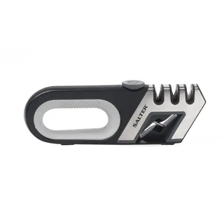 Salter Professional BW11674EU7 Manuelle Messerschärfer mit Griff, 4-in-1 Klingenschärfer, Diamant und keramikstab, verstellbarer Wolfram fur Küchenscheren und Messer, rutschfest Messerschleifer