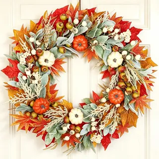Weldomcor 55cm Großer Türkranz Herbst, Herbstkranz Herbst Dekoration mit Ahornblätter Kürbis Beeren Türkranz Außen Herbstdeko für Innen Zuhause Haustür Tisch Wand Fenster Party Hochzeit Garten