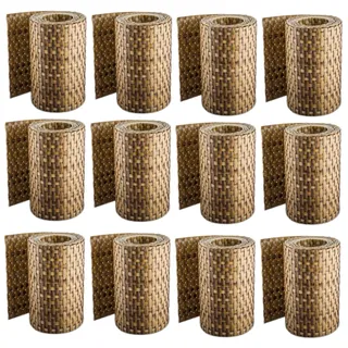 Sellon24® Rattan Sichtschutz-Streifen Rattanoptik Sichtschutz für Stabmattenzaun Flechtoptik 255 x 19 cm (RD08_Stroh_12 Stück)