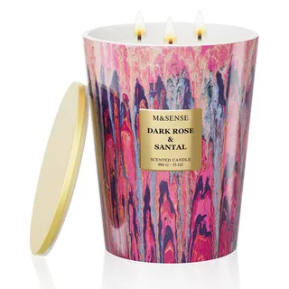 M&SENSE Große Duftkerze im Glas, Rose Scented Candle, 150 Stunden Brenndauer mit 3 Dochten, XXL-Kerze aus 990g Sojawachs zur Entspannung, Geschenk für Frauen, Weihnachten, Geburtstag, Muttertag
