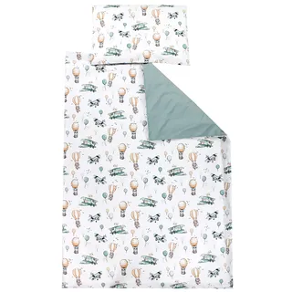 TupTam Kinder Bettwäsche Gemustert 2-Teilig Wendebettwäsche, Farbe: Füchse im Flugzeug/Grün, Größe: 120x90 cm