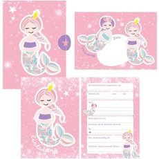 Bild 12 Glitzer Einladungskarten Meerjungfrau zum Geburtstag für Mädchen inkl. Umschläge rosa glitzernde Geburtstagseinladungen für Kinder
