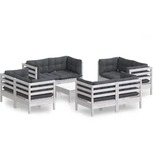 vidaXL 9-tlg. Garten-Lounge-Set mit Anthrazit Kissen Kiefernholz - Weiß