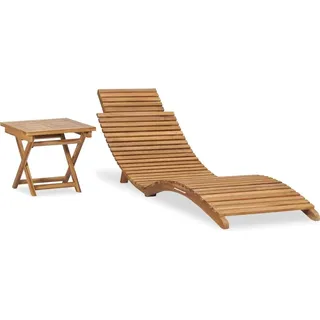 Klappbare Sonnenliege mit Tisch Massivholz Teak - Braun, Bunt