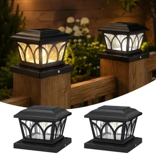 2 Stück Solar Pfostenkappen, für 9x9 bis 12x12 cm, 3 Lichtfarben, Schwarz | LED Solarzaun Pfostenleuchten Außen, IP44, 8–12 Std. Licht, Solarlampe für Zaun Terrasse Garten Dekorative Außenbeleuchtung