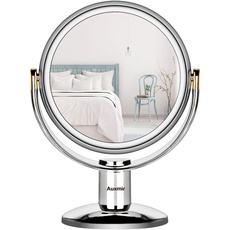 Auxmir Kosmetikspiegel Makeup Spiegel mit 1X/ 10X Vergrößerung, Doppelseitig & 360° Schwenkbar Tischspiegel für Schminken Rasieren Gesichtspflege im Wohnzimmer Schmuckkaufhaus, Silber