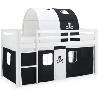Homestyle4u Hochbett 90/200 cm Pirat , Weiß, Schwarz , Holz , Kiefer , 90x200 cm , Babymöbel & Kindermöbel, Kinderzimmer & Jugendzimmer, Kinderbetten, Hochbetten