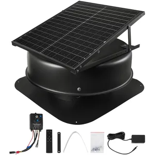 Vevor Solarbetriebener Ventilator, 50 W Solar-Dachventilator mit Thermostat, Fernbedienung, 84950 L/min Luftstrom, integrierter Rauchsensor mit automatischer Abschaltung zum Kühlen & Entfeuchten