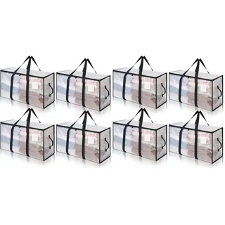 Cozary Aufbewahrungstasche mit Deckel 4 Stück 94L Große, Transparente Umzugskartons Groß mit Reißverschlüssen Griff Kleideraufbewahrung Umzugstaschen für Umzug Camping Bettwäsche Kleidung Aufbewahrung