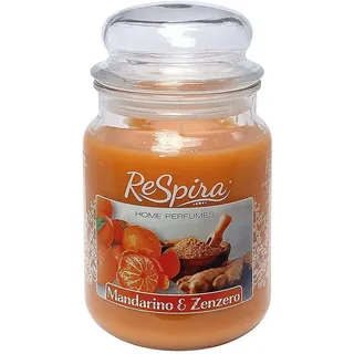 Duftkerze im großen Glas mit Deckel, Baumwolldocht, Brenndauer bis zu 130 Stunden, Made in Italy (1 Stück, Mandarine und Ingwer)