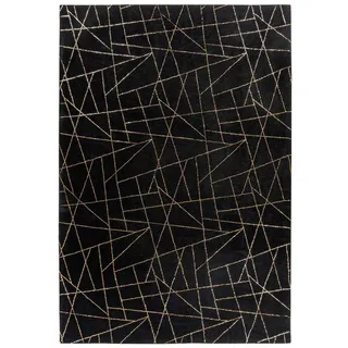 Kayoom Flachwebeteppich , Schwarz, Goldfarben , Textil , Abstraktes , rechteckig , 200x290 cm , pflegeleicht , Teppiche und Böden, Teppiche, Webteppiche