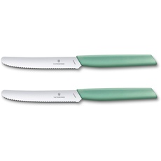 Victorinox, Swiss Modern, Profi Gemüsemesser-Set, 2-teilig, Extra Scharfe Klinge, Wellenschliff, 11 cm, Robuster Kunststoffgriff, Rostfreier Stahl, mint grün