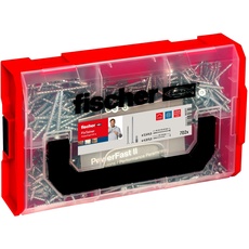 fischer FixTainer PowerFast II Spanplattenschraube, vorsortierte Sortimentsbox mit 700 Schrauben und 2 Bits, Senkkopf, Teilgewinde, Vollgewinde und PZ-Antrieb, universelles Set zur Befestigung