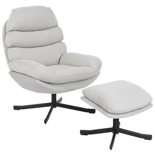 HOMCOM Relaxsessel mit Hocker Sessel Loungesessel mit Chenille-Optik breiter Sitzfläche Drehbar Polstersessel Armlehnensessel für Wohnzimmer, Schlafzimmer, Cremeweiß