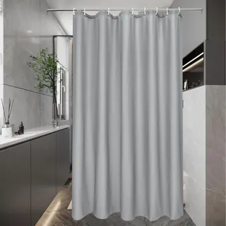 EurCross Duschvorhang 120 x 200 für die Badewanne, Grau Schmal Textil Stoff Bad Vorhang, Kleine Anti-Schimmel Wasserdicht Waschbar Duschvorhänge mit 8 Ringen