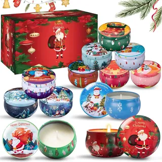 12 Stück Weihnachtskerzen Duftkerzen Set, Weihnachtskerze 100% Natürliches Sojakerzen für Weihnachten, Geschenke für Fraue, Geburtstagsgeschenk,Yoga, Stressabbau, Valentinstag, Aromatherapie