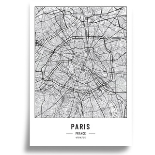 Poster Stadtplan | Moderne minimalistische wandbild Stadtkarten | Schwarz Weiß deko haushalt |w anddeko Kunstdrucke für Wanddekoration weltkarte | Geschenk fur haus | Papier 250gr Paris A3