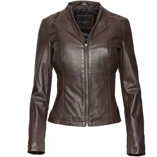 Lederjacke BUGATTI "BULady-124", Damen, Gr. 44, braun (d braun), Obermaterial: 100% Lammleder LEL. Futter: 100% Polyester PES., uni, modern fit, Rundhals, Jacken Lederjacke, aus weichem Leder