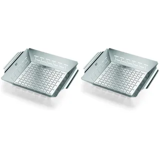 Weber Deluxe Grillkorb - Groß (35 x 30cm), Hitzebeständige & spülmaschinenfeste BBQ Grillschale aus Edelstahl, Ideal für Beilagen (Fleisch, Gemüse), für alle Grilltypen geeignet - Silber (6434)