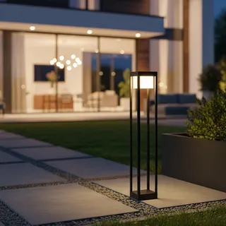 LUMILED LED Wegeleuchte 12W Außen Pollerleuchte 1140Lm 3000K IP54 80cm Schwarz Aluminium Wegbeleuchtung  Außenleuchte Außenbeleuchtung Gartenleuchte Wegelampe stehend spritzwasserdicht warmweiß - Schwarz, Weiß