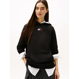 Kapuzensweatshirt TOMMY JEANS "TJW RLX PARTY FLAG HOODIE EXT", Damen, Gr. XXL (44), schwarz, Sweatware, Obermaterial: 100% Baumwolle, unifarben, relaxed fit, Sweatshirts Kapuzensweatshirt