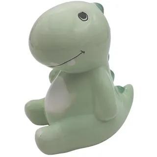 Sparfigur, Spartier, Spardose, Sparbüchse, Kinderspardose, Sparfigur, Sparschwein als Dino, Spardino, Sparschwein, Dekodinosaurier mit Sparfunktion aus Keramik in grün, L/B/H 10 x 13 x 16 cm.