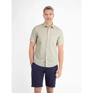 Kurzarmhemd LERROS "Halbarmhemd mit Leinenanteil, unifarben", Herren, Gr. M, Normalgrößen, weiß (bone weiß), 80% Baumwolle, 20% Leinen, Hemden Kurzarmhemd, Herren Sommerhemd Freizeithemd Kurzarm mit Leinenanteil einfarbig