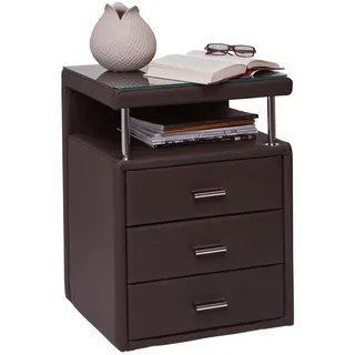 Dieter Knoll Nachtkästchen , Braun , Metall , Echtleder , Nappaleder , 3 Schubladen , 51x66x42 cm , Made in Austria , Schlafzimmer, Nachtkästchen