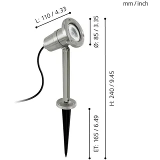 EGLO Außenleuchte Edelstahl 24 cm GU10 IP54 Erdspieß schwarz