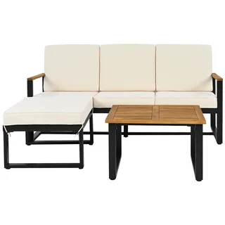 Gartenmöbel-Set – 3-teilig – Lounge-Set – Eckbank – Fußhocker – Couchtisch – Verzinktes Stahlgestell