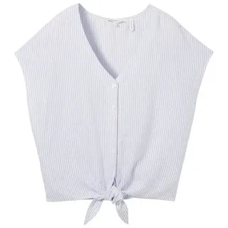 Tom Tailor Denim Damen Bluse mit Knotendetail und Leinen-Anteil, light blue white small stripe, M