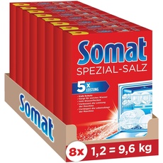 Somat Spezial-Salz (8x1,2 kg), Spülmaschinensalz für weiches Wasser, Wasserenthärter für die Spülmaschine wirkt gegen Kalk für glänzende Ergebnisse