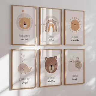 MeinBaby123® Affirmationsbilder | 6er Poster Set DIN A4 | Bilder Kinderzimmer | Deko Bilder | Babyzimmer | Wandposter Premium (Affirmations Poster V2)