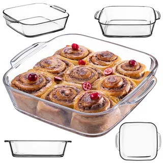 KADAX Auflaufform 2,5L, transparente Lasagneform aus hitzebeständigem Glas, quadratische Kuchenform mit Griffen, Backform für Aufläufe, Lasagne & Gratins (25,3 x 20,9 x 5,4 cm)
