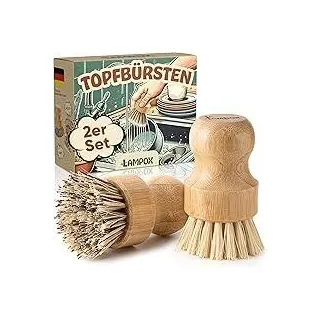 lampox Bambus Handflächenbürste – ideale Scheuerbürste für Geschirr, Töpfe, Pfannen und die Küchenspüle. Perfekt zur gründlichen Reinigung, im praktischen 2er Set.