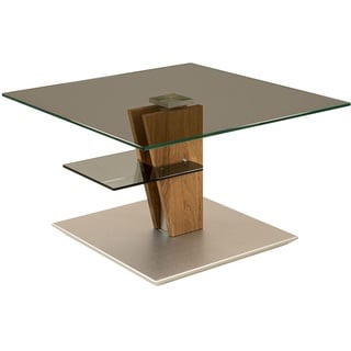 Vierhaus, 5630-WEIX-GPA, Glas/Massivholz/MDF, höhenverstellbar, rollbar, 70 x 70 x 47-65 cm, Parsolglas/Wildeiche geölt/Edelstahlfarbig