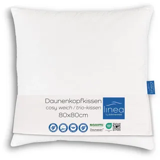 LINEA by böhmerwald - cosy - 3 Kammer-Kopfkissen weich, 80 x 80, Innen:100% Federn, Äußere Kammern:90% Daune/10% Feder, Allergiker geeignet, waschbar bis 60°C, in Deutschland produziert