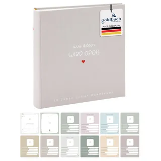 Goldbuch 31 033 Fotoalbum Aus klein wird GROß, Fotobuch mit 100 weißen Seiten mit Pergamin Trennblätter, Album mit Leinen Einband, bis zu 600 Bilder, Hochwertiges Papier, Sandgrau, 30 x 31 x 6 cm