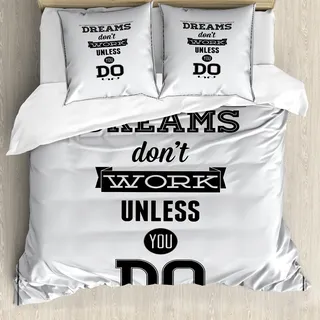 ABAKUHAUS motivational Bettbezug, Künftige Ziele Wörter, Milbensicher Allergiker geeignet mit Kissenbezügen, 155 cm x 220 cm - 80 x 80 cm, Coconut Schwarz - Schwarz