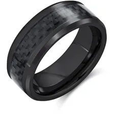 Bling Jewelry Geometrisches Muster Schwarzes Kohlenstoff-Faser Inlay Paare Titanium Hochzeit Band Ringe Für Männer Für Frauen Komfort Fit 8Mm
