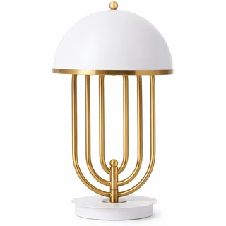 BARCELONA LED Tischlampe Lindsay Art Déco Weiß E27 | goldener Metallfuß, 2x E27 Fassung, 51cm Höhe, 127cm Kabel mit Schalter
