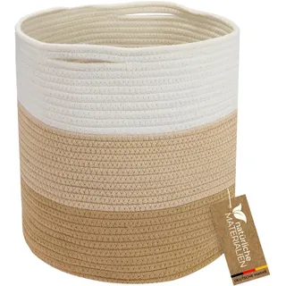 HMF Aufbewahrungskorb mit versteckten Griffen, runder Korb passend für Kallax | 31 x 31 cm | Weiß-Braun