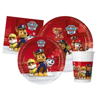 Ciao - Partygeschirr Party-Set Paw Patrol Ready for Action für 24 Personen (112 pcs: 24 Pappteller Ø23cm, 24 Pappteller Ø20cm, 24 Becher 200ml, 40 Servietten 33x33cm)