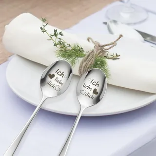 Ich Liebe Dich Löffel, 2er Kaffeelöffel mit Gravur Ich Liebe Dich Geschenke Edelstahl Löffel, Jahrestag Geschenk für Frauen Männer, Liebeslöffel Hochzeitstag Geschenke, Dessertlöffel Mit Geschenkbox